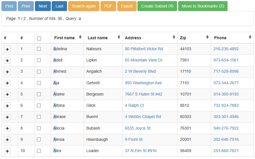 Google Sheets search result